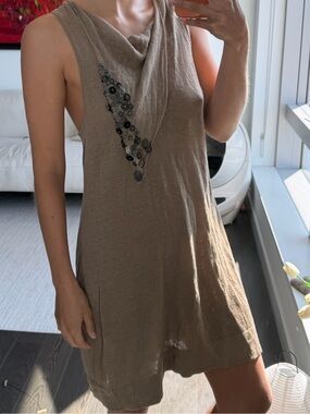 Laurie B. 100% Linen Embellished Twist Back Mini Dress Size Medium